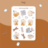 Sticker sheet with cute little ducklings drinking hot chocolate