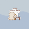 Sticker of cute little duckling working on a computer, with the text "Being ProDUCKtive"