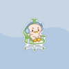 Sticker of a cute little duckling playing with a blue console on a gaming chair