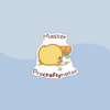 Sticker of a cute little chick drawing, with the text "Master Procraftynator"