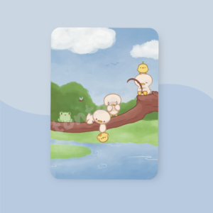 10 Postcard with cute little ducklings hanging out on a tree branch by a lake